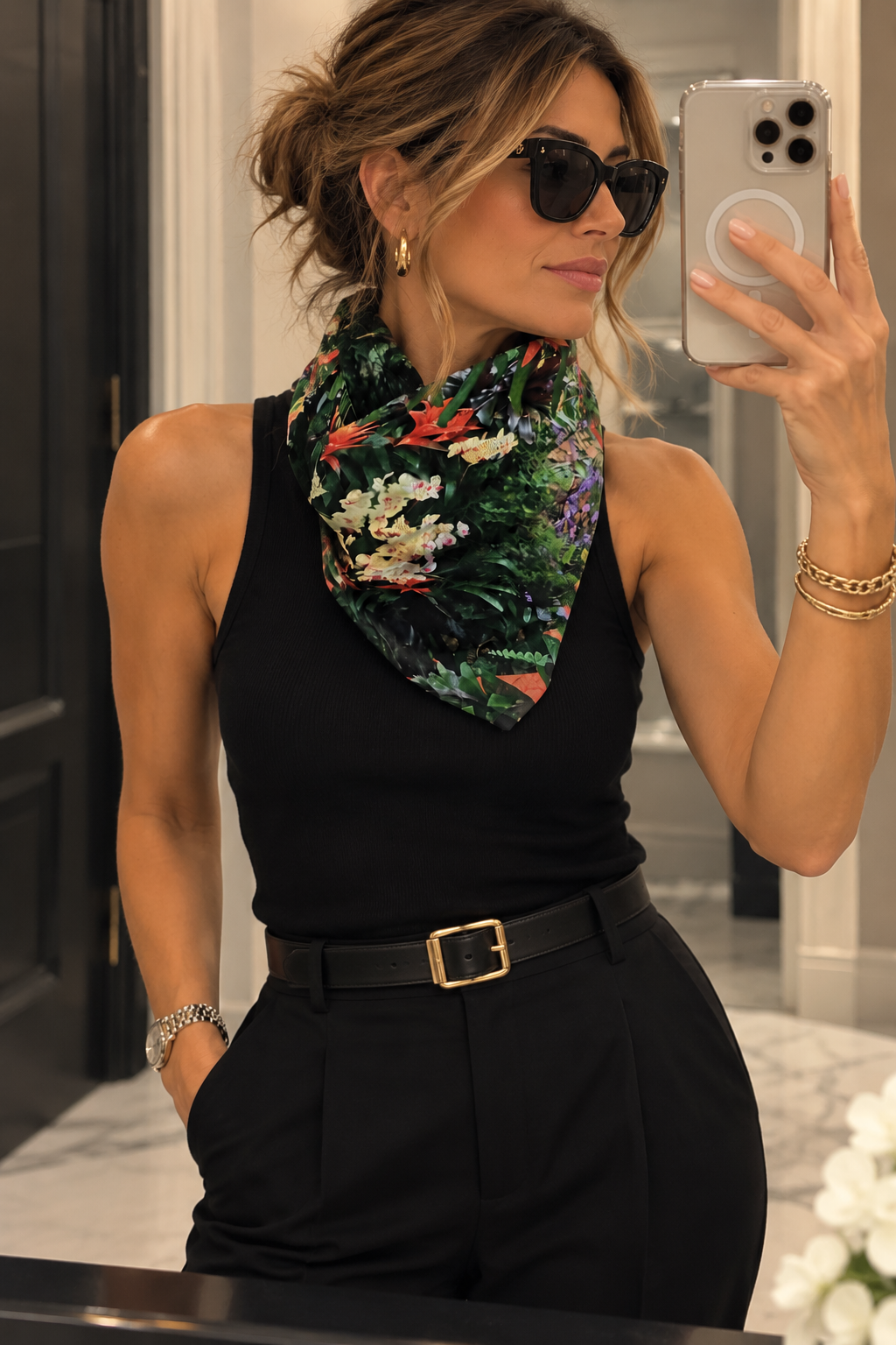 Alice (Sweater Knit) Tube Scarf - Flowers Galore