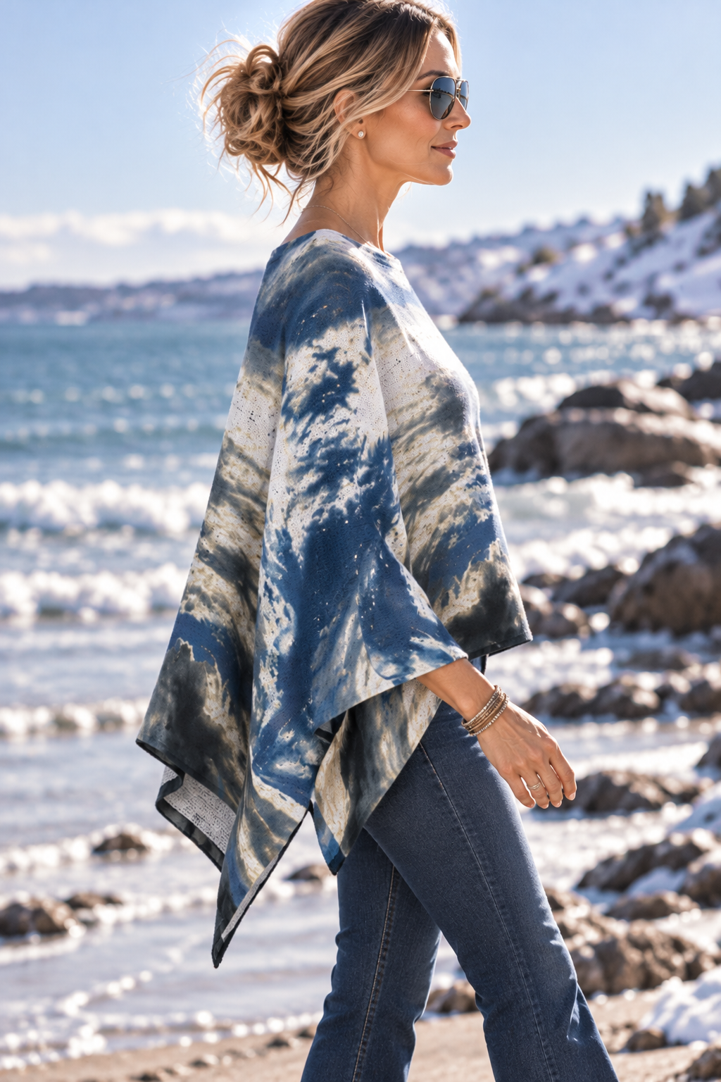 Ava Poncho (Sweater Knit) - Bay Moon