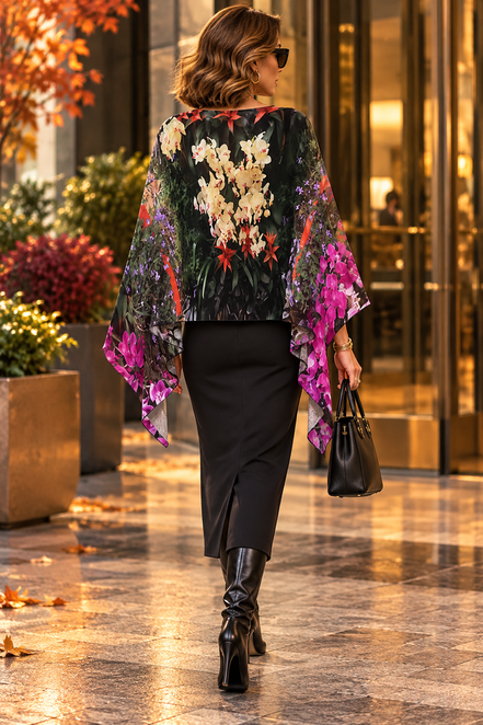 Ava Poncho (Sweater Knit) - Flowers Galore