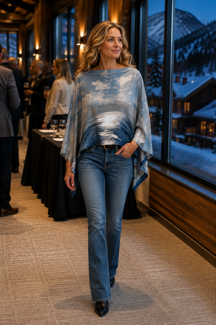 Ava Poncho (Sweater Knit) - Birds at Sunrise