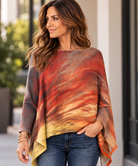 Ava Poncho (Sweater Knit) - Sunset at Longboat Key
