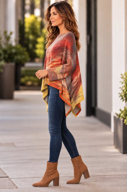 Ava Poncho (Sweater Knit) - Sunset at Longboat Key