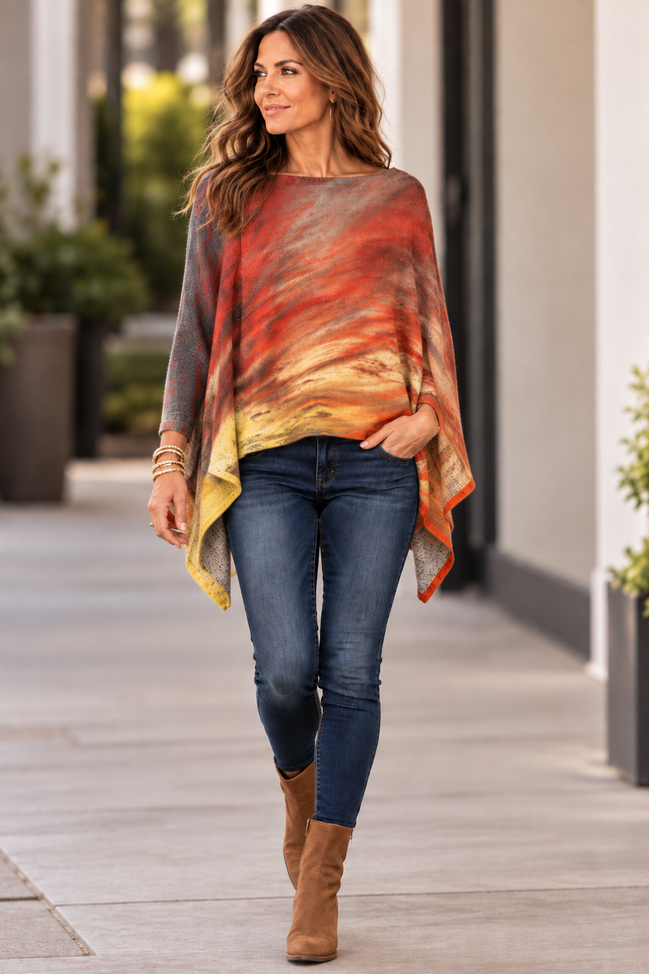 Ava Poncho (Sweater Knit) - Sunset at Longboat Key