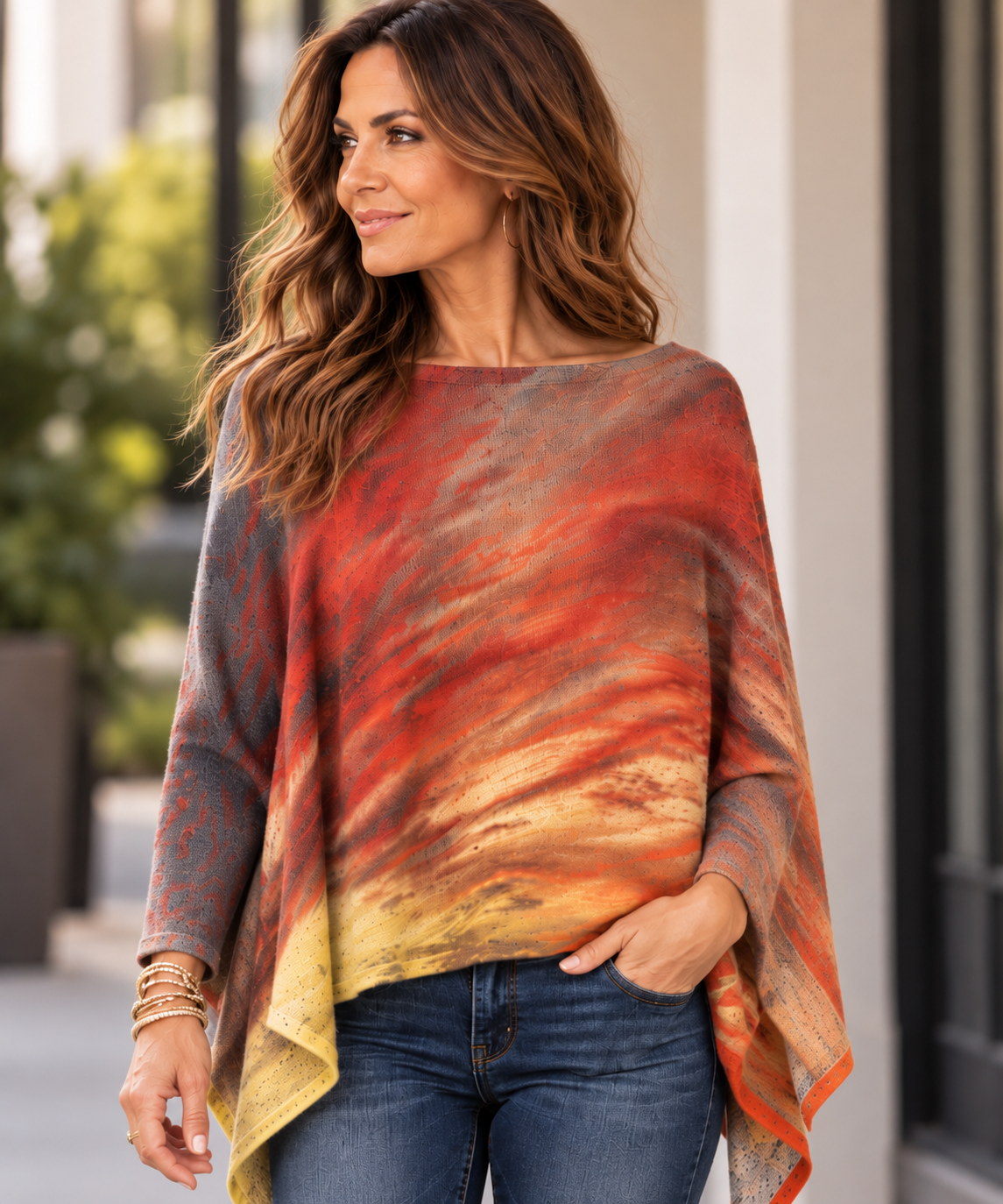 Ava Poncho (Sweater Knit) - Sunset at Longboat Key