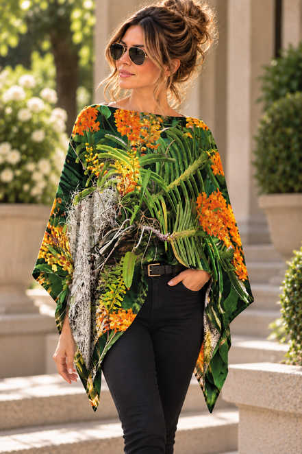 Ava Poncho (Sweater Knit) - Luscious Tangerine