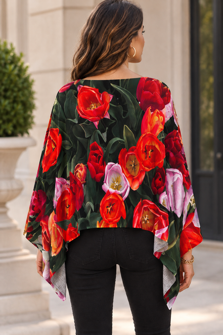Ava Poncho (Sweater Knit) - Tulips