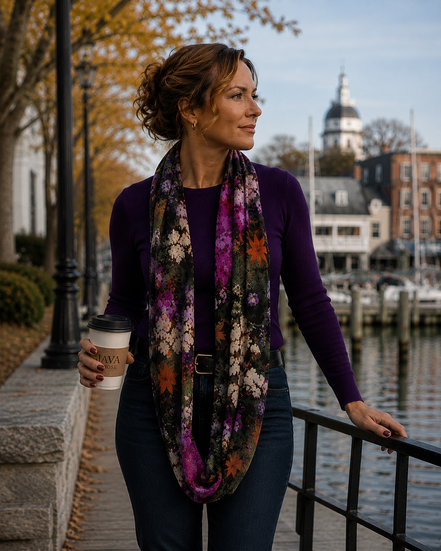 Nora (Sweater Knit) Infinity Scarf - Flowers Galore