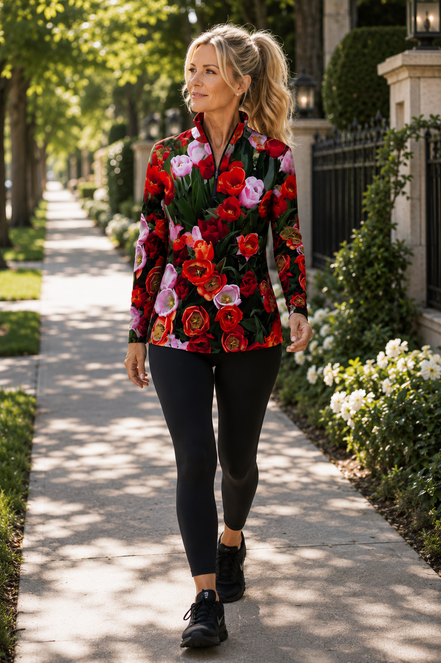 Jamie (Black Zipper) Top - Tulips