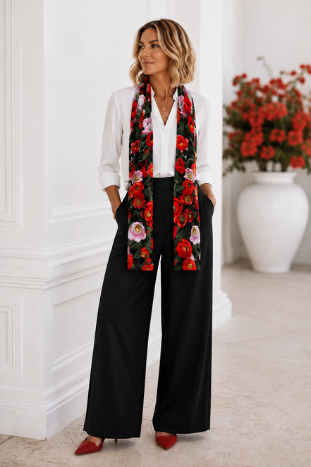 Vivienne In Knit Chiffon Scarf - Tulips
