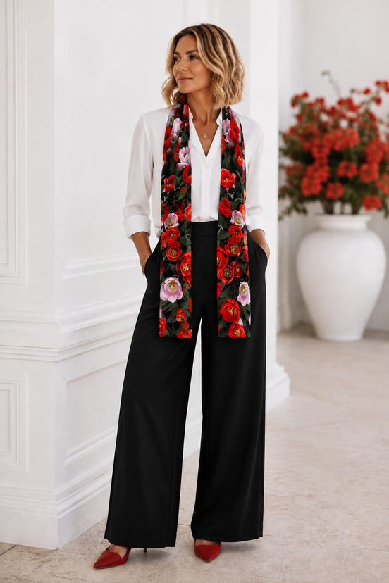Vivienne In Knit Chiffon Scarf - Tulips