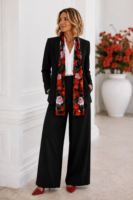 Vivienne In Knit Chiffon Scarf - Tulips