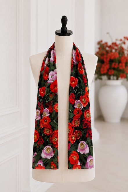 Vivienne In Knit Chiffon Scarf - Tulips