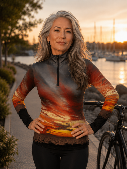 Jamie (Black Zipper) Top - Sunset at Longboat Key