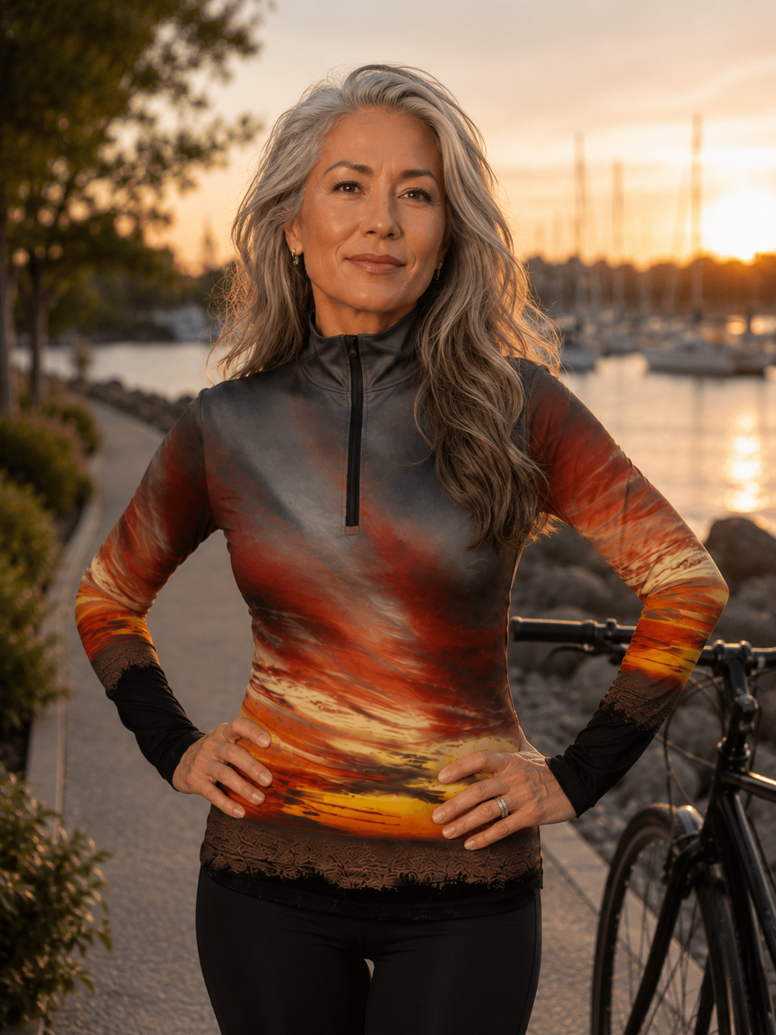 Jamie (Black Zipper) Top - Sunset at Longboat Key