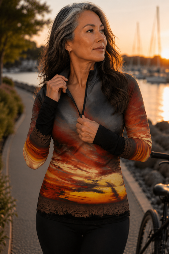 Jamie (Black Zipper) Top - Sunset at Longboat Key