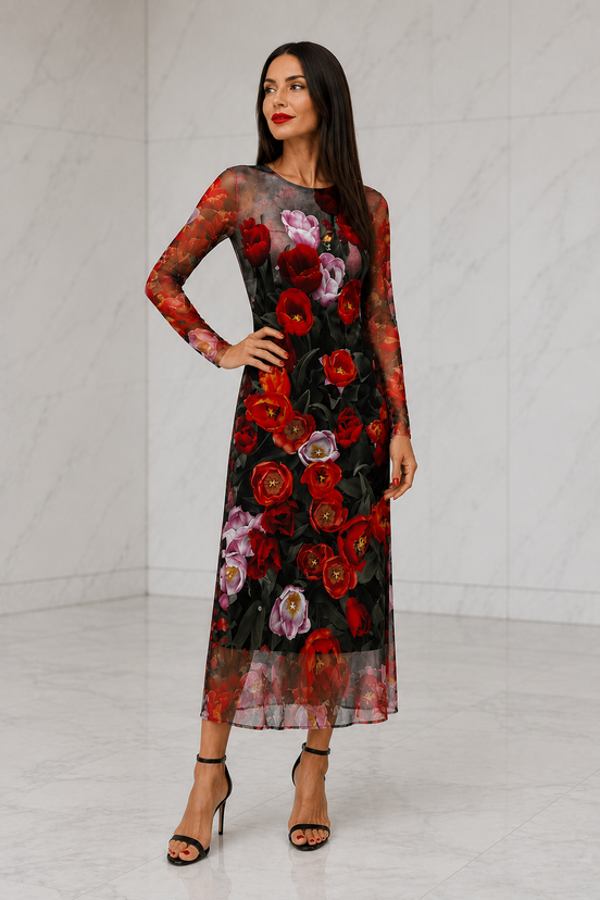 Daniela Maxi (White Lining) Dress - Tulips
