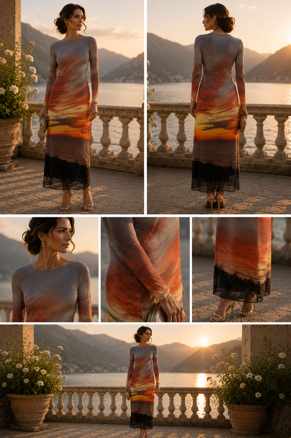 Daniela Maxi (White Lining) Dress - Sunset at Longboat Key