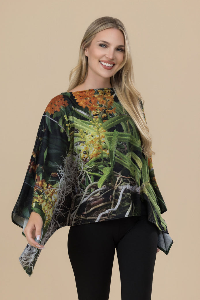 Luscious Tangerine Ava Poncho Sweater Knit