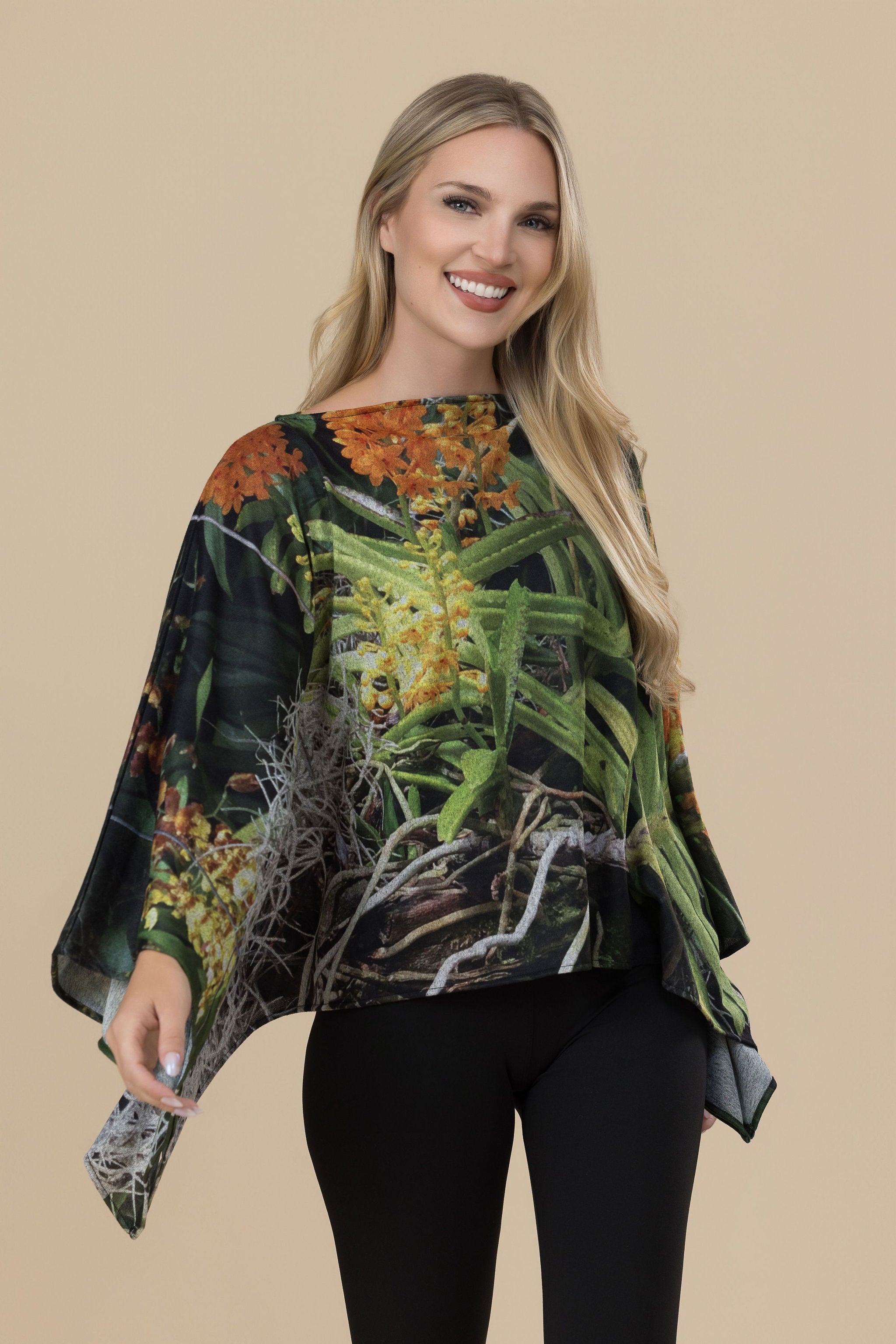 Luscious Tangerine Ava Poncho Sweater Knit