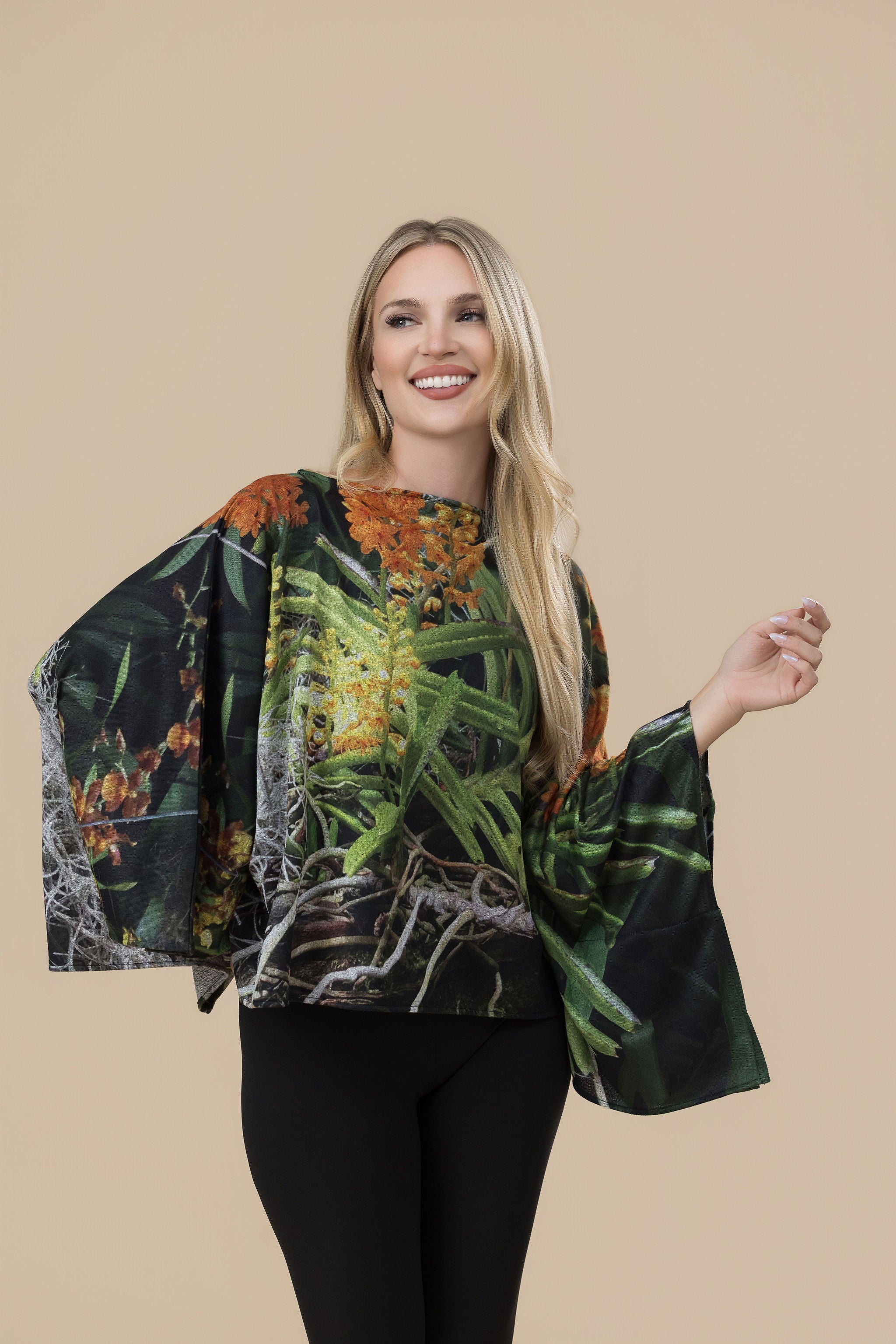 Luscious Tangerine Ava Poncho Sweater Knit