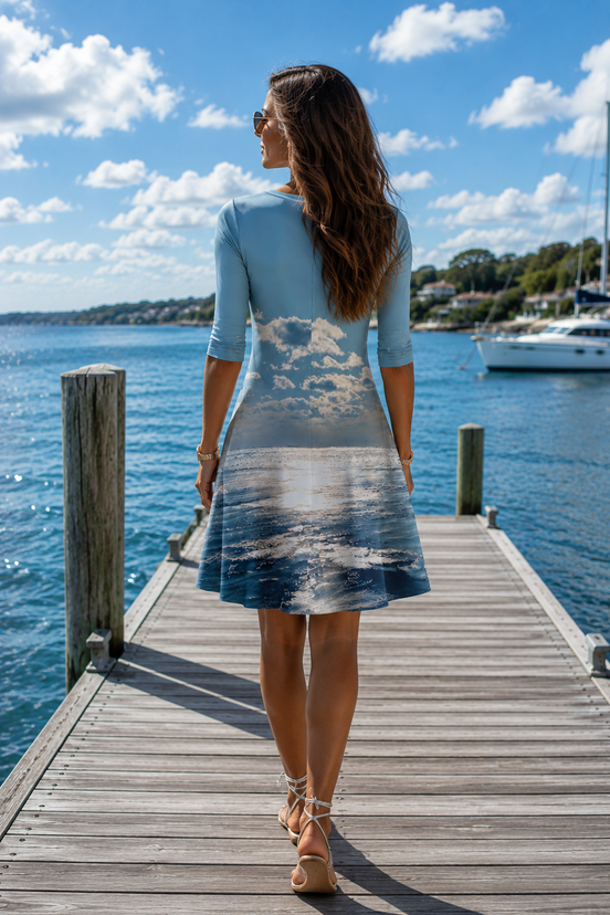 Laura Flare Dress - Birds at Sunrise