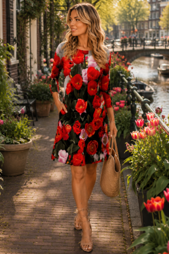Laura Flare Dress - Tulips