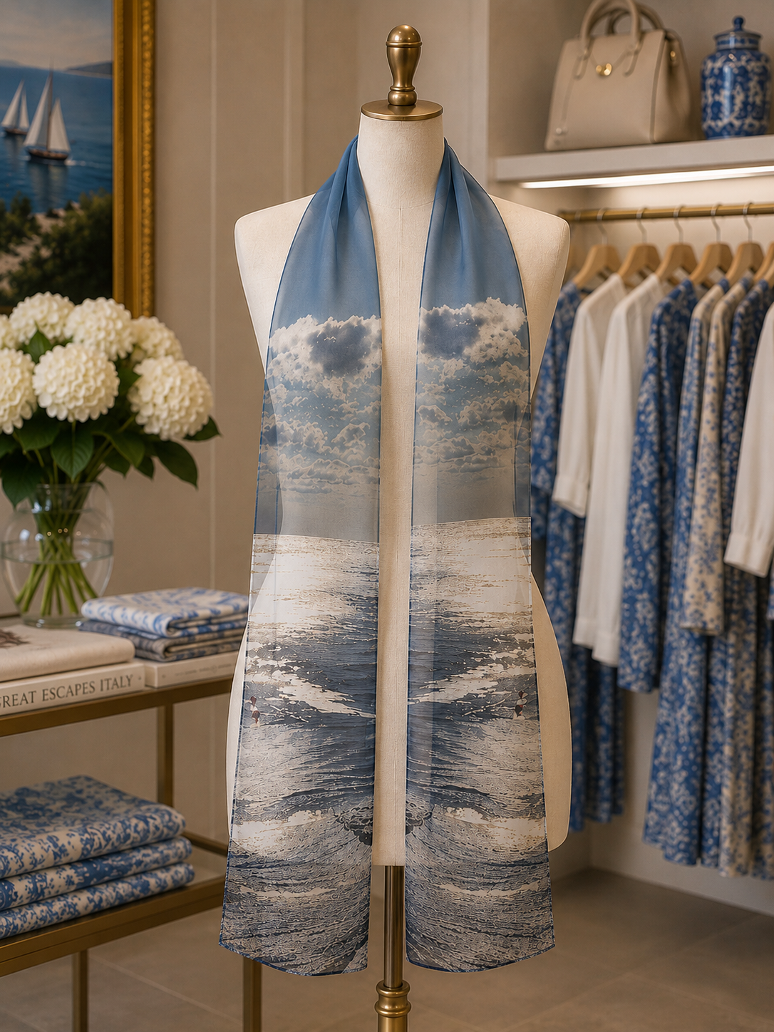 Vivienne In Knit Chiffon Scarf - Birds at Sunrise