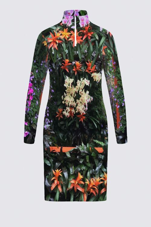 Flowers Galore Victoire Black Zip-Up Sweater Knit Dress