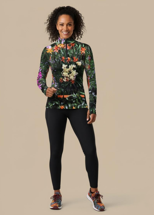 Jamie (Black Zipper) Top - Flowers Galore