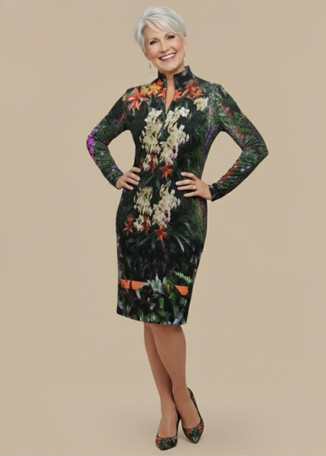 Flowers Galore Victoire Black Zip-Up Sweater Knit Dress