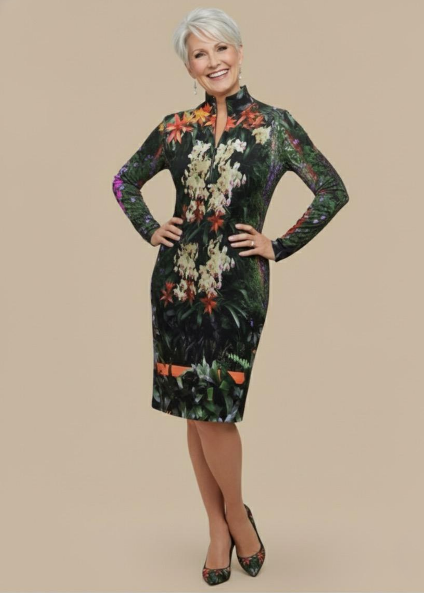 Flowers Galore Victoire Black Zip-Up Sweater Knit Dress