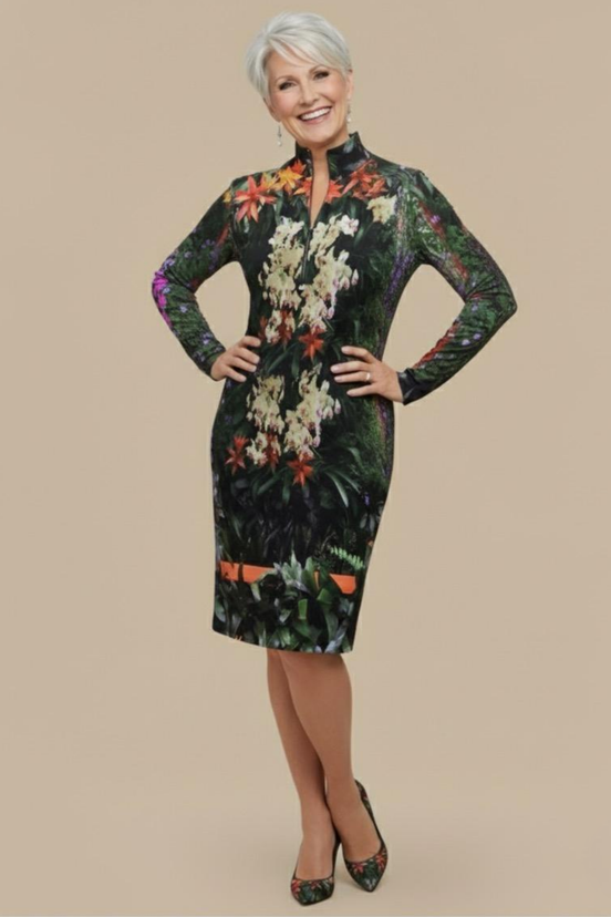 Flowers Galore Victoire Black Zip-Up Sweater Knit Dress